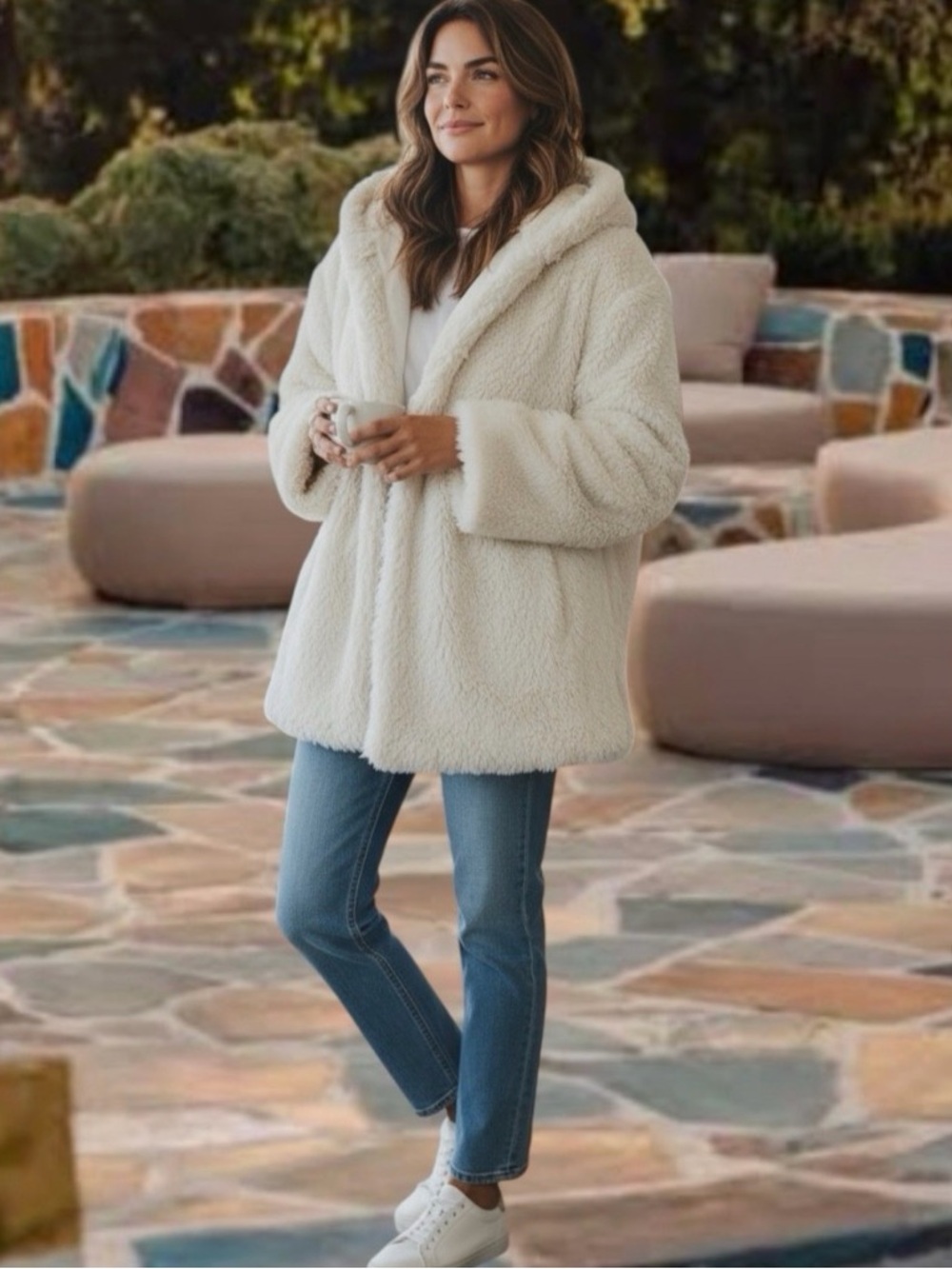 NWT Jack by BB Dakota Ivory Open Hooded Soft Faux Fur Jacket